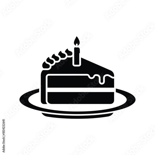 Slice of cake with birthday candle on plate icon cake, slice, birthday, candle