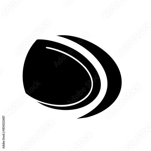Abstract black shape with curved lines on a white background on transparent background