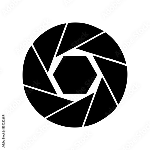 Black and white aperture diaphragm icon graphic design on transparent background