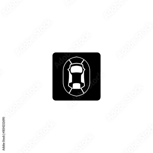 Overhead view of a car inside a rounded square icon art on transparent background