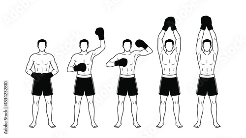 Powerful boxing workout sequence for fitness training and healthy lifestyle goals, illustrated in clean modern style