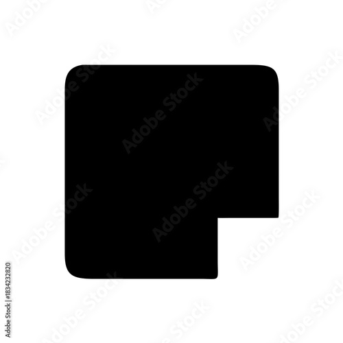 Black irregular shape with a rounded corner on white space on transparent background