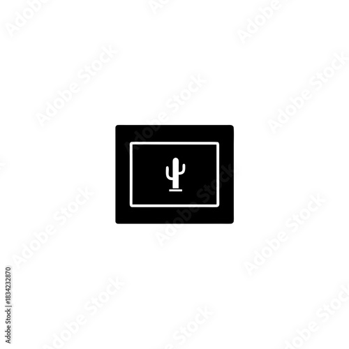 Illustration of a cactus inside of a framed rectangle on transparent background
