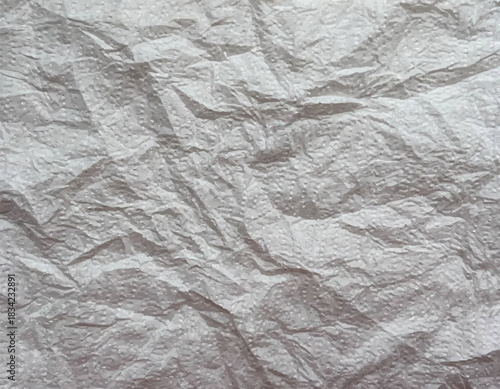 Crumpled paper texture. Realistic white crumpled paper background. Horizontal wrinkled empty notepad sheet