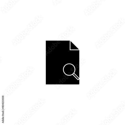 Document with a magnifying glass icon in black and white on transparent background