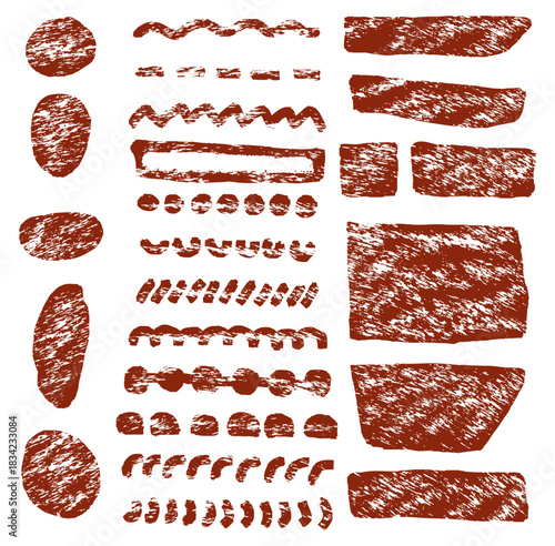 Straight thick vector lines. Red hand drawn brushstroke text boxes. Rough grunge thick gouache paint texture. Sketchy ink rectangle textboxes