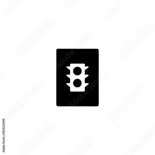 Illustration of a traffic light signal in black and white on transparent background
