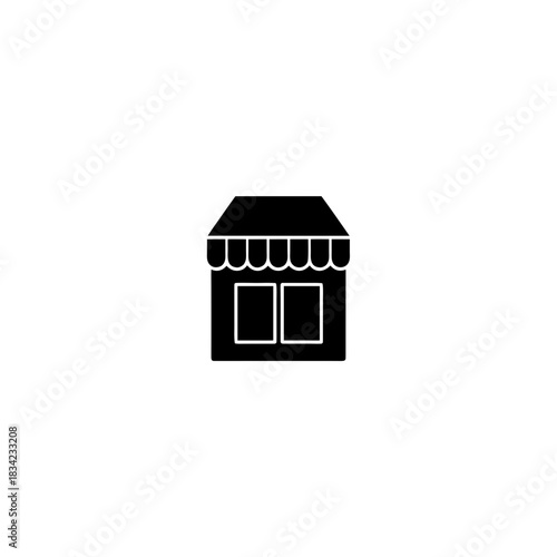 Illustration of a simple store front with awning design on transparent background