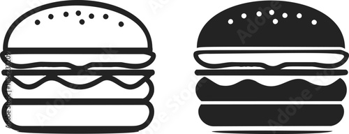 Burger icon sketch hand drawn, two simple hamburger outline and solid style. Vector illustration