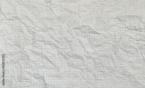 Crumpled paper texture. Realistic white crumpled paper background. Horizontal wrinkled empty notepad sheet