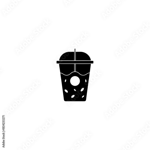 Illustration of a boba tea drink with tapioca pearls inside on transparent background