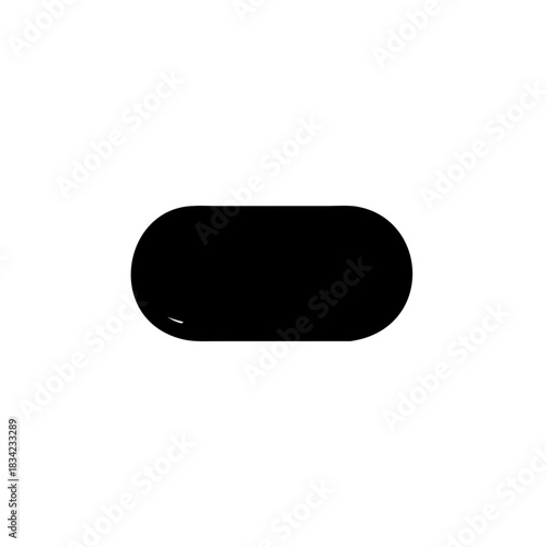 Black oblong shape with rounded edges on white surface on transparent background