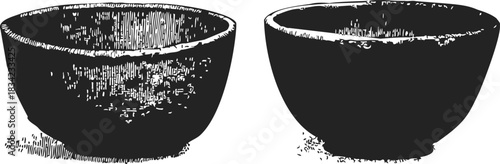 Wooden bowls sketch hand drawn rustic kitchenware set. Vector illustration