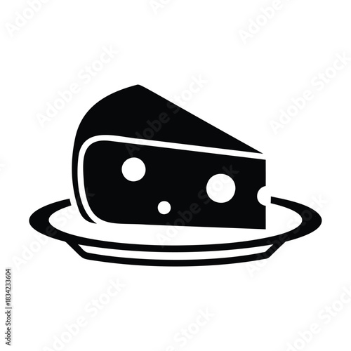 Wedge of cheese on a plate icon cheese, wedge, food, dairy, icon, plate, dish, black
