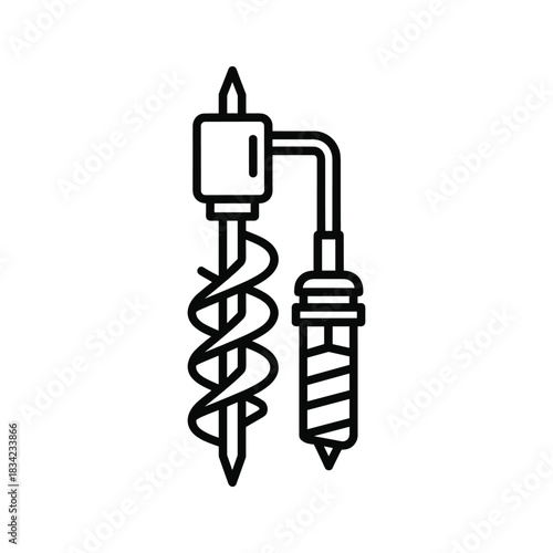 Auger Drill Bit and Connected Specialized Tool Outline Icon