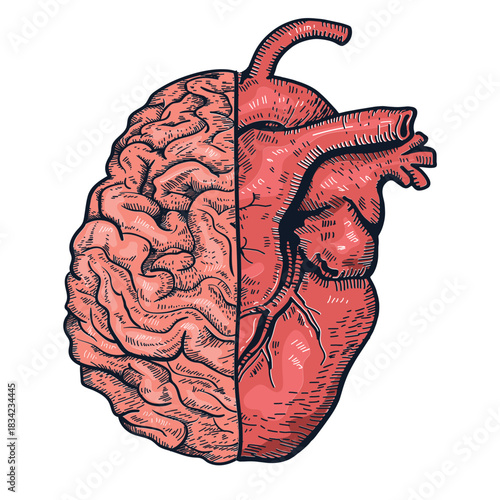 Realistic heart brain illustration