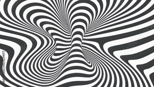 A hypnotic black-and-white pattern of concentric, wavy lines in motion creates a strong optical illusion. Ideal for abstract backgrounds, wallpapers, textures, and modern graphic design.