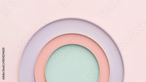 Abstract background of layered paper art featuring concentric arches in soft pastel colors.