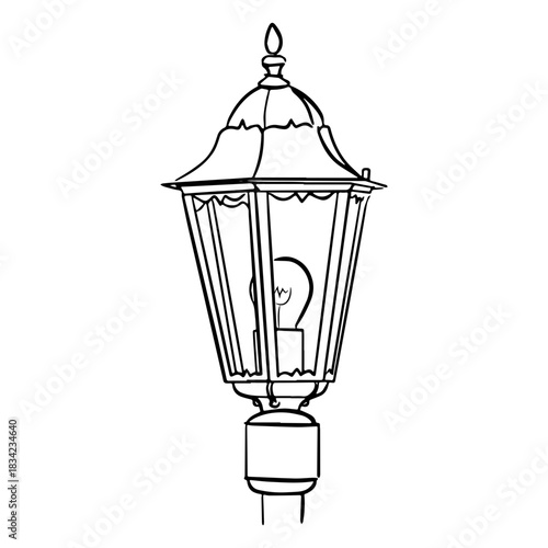 Vintage electric street lamp hand drawn