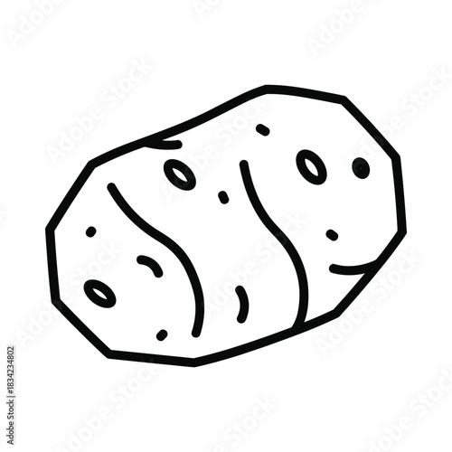 Hand drawn outline illustration of a single potato with eyes and skin texture