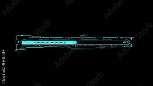 Futuristic Digital Loading Bar Animation on Black Background.