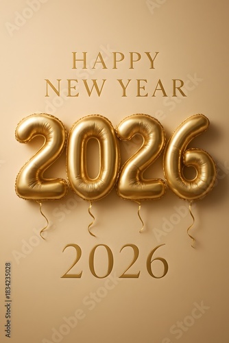 Luxurious new year 2026 greeting post with shimmer-coated numeric balloons in polished onyx-gold design