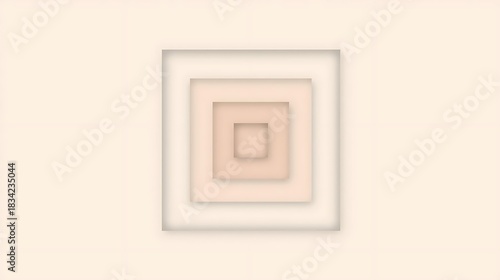 A minimalist abstract graphic featuring a series of concentric squares in soft, neutral beige tones creating a tunnel effect.