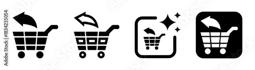 Shopping cart out icon showing reduced items for online ecommerce in a clean black transparent vector illustration