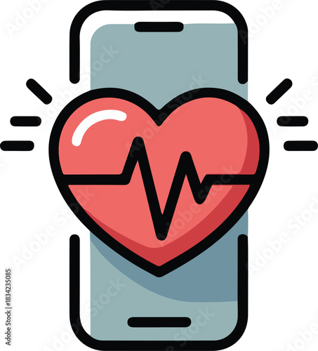Broken heart vector icon on a grey smartphone screen symbolizing digital relationship problems and emotional distress.