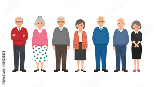 Cartoon illustration of old people standing together senior lifestyle characters isolated on transparent background