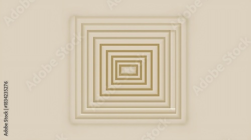 Fototapeta Naklejka Na Ścianę i Meble -  Abstract background of concentric beveled squares creating a 3D tunnel illusion in soft beige tones.