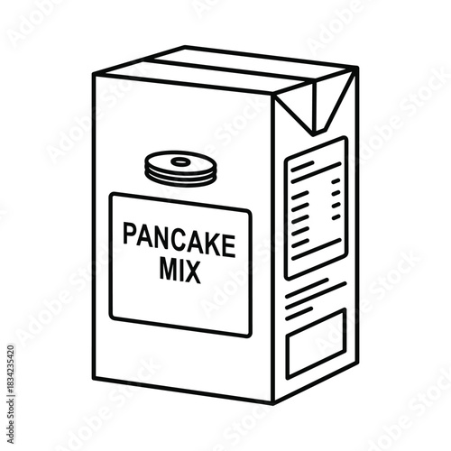 Simple line drawing illustration of a cardboard carton of pancake mix