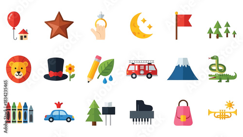 Colorful assorted flat icon set design elements on transparent background