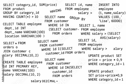 a large collage of our programming codes, absolutely chaotic, black text on a white background