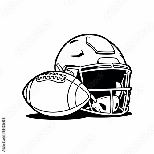 American football helmet and ball illustration on white background