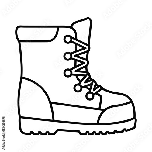 Simple line drawing of a sturdy lace up work boot or hiking boot