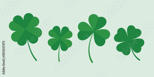 Four leaf clover and three leaf clover collection on light green background