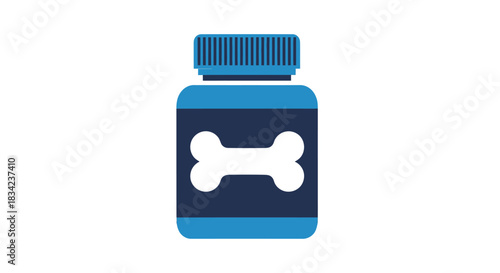 Blue Pet Supplement Bottle with White Bone Icon.