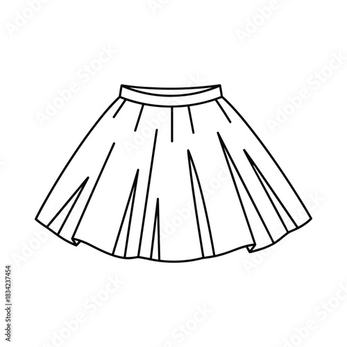 Simple line drawing of a pleated skirt with a high waistband