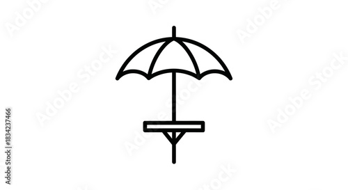 Simple Line Art Icon of Outdoor Umbrella and Table.