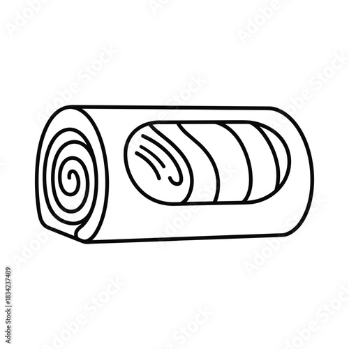 Simple hand drawn outline illustration of a swiss roll cake with cream filling