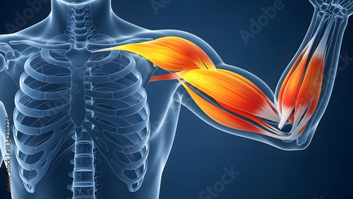 Detailed 3D Medical Illustration of Human Arm Muscles and Anatomy