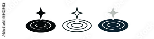 reflection water icons three water ripple icons with pattern one flat solid monochrome one thin black outline black and white one full color flat icon dark navy and silver