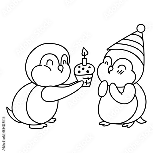 Cute birthday penguins stroke