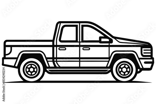 pickup truck profile minimal line art.eps
