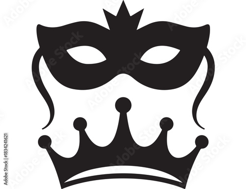 Elegant mask and crown vector illustration simple black silhouette for party invitation isolated on white background