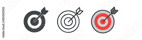 icons three with arrow icons one flat solid monochrome one thin black outline black and white one full color flat icon red and gray