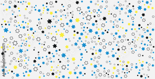 Scattered colorful star shapes on a white background