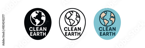 lettering icons three soft circle icons with text clean earth one flat solid monochrome one thin black outline black and white one full color flat icon sky blue and sand