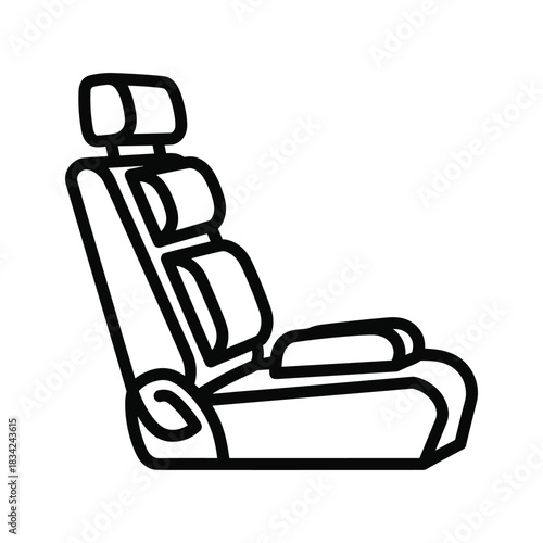 Outline Icon of an Automotive Car Seat with Headrest and Lumbar Support
